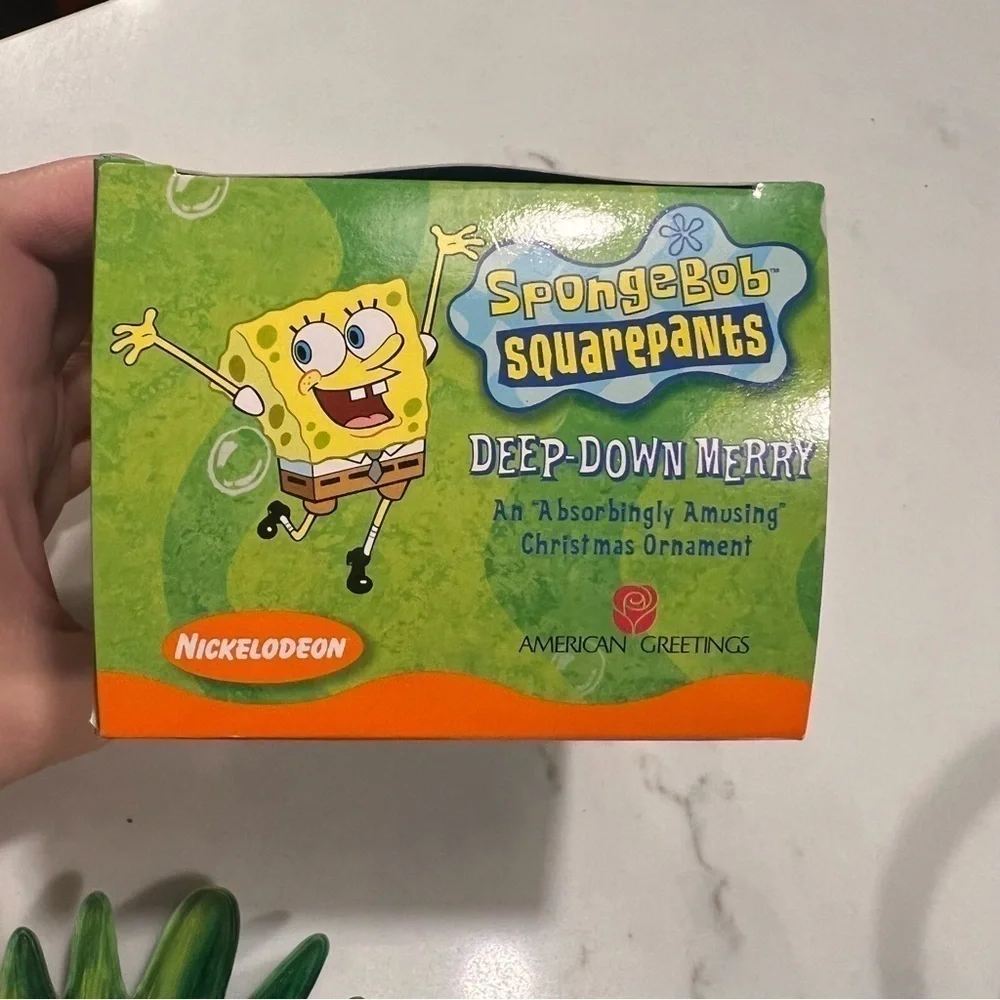 Vintage SpongeBob SquarePants Deep Down Merry Santa Hat Present Holiday Ornament
